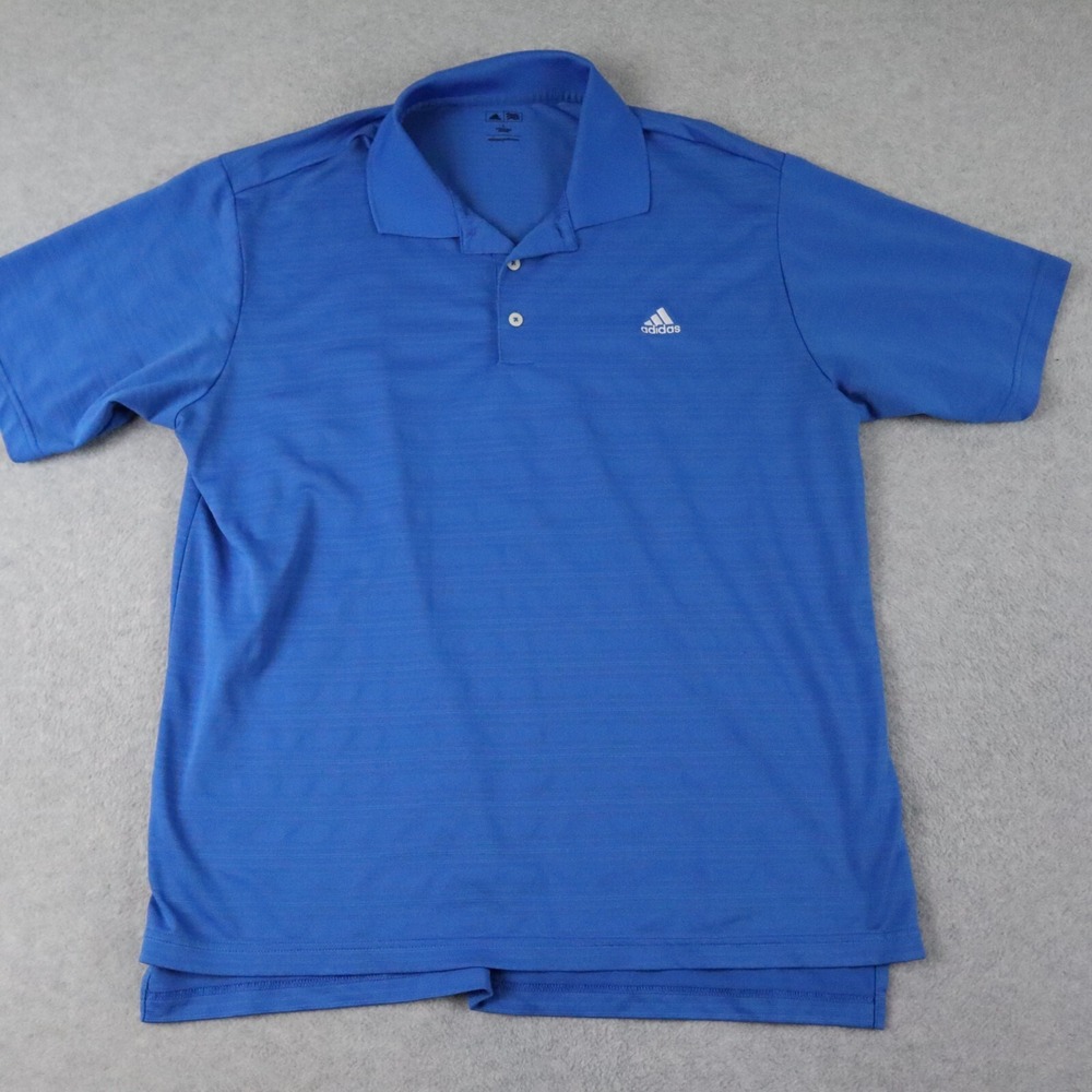 Adidas Golf Polo Shirt Mens Large Performance Blue Striped Short‎ Sleeve